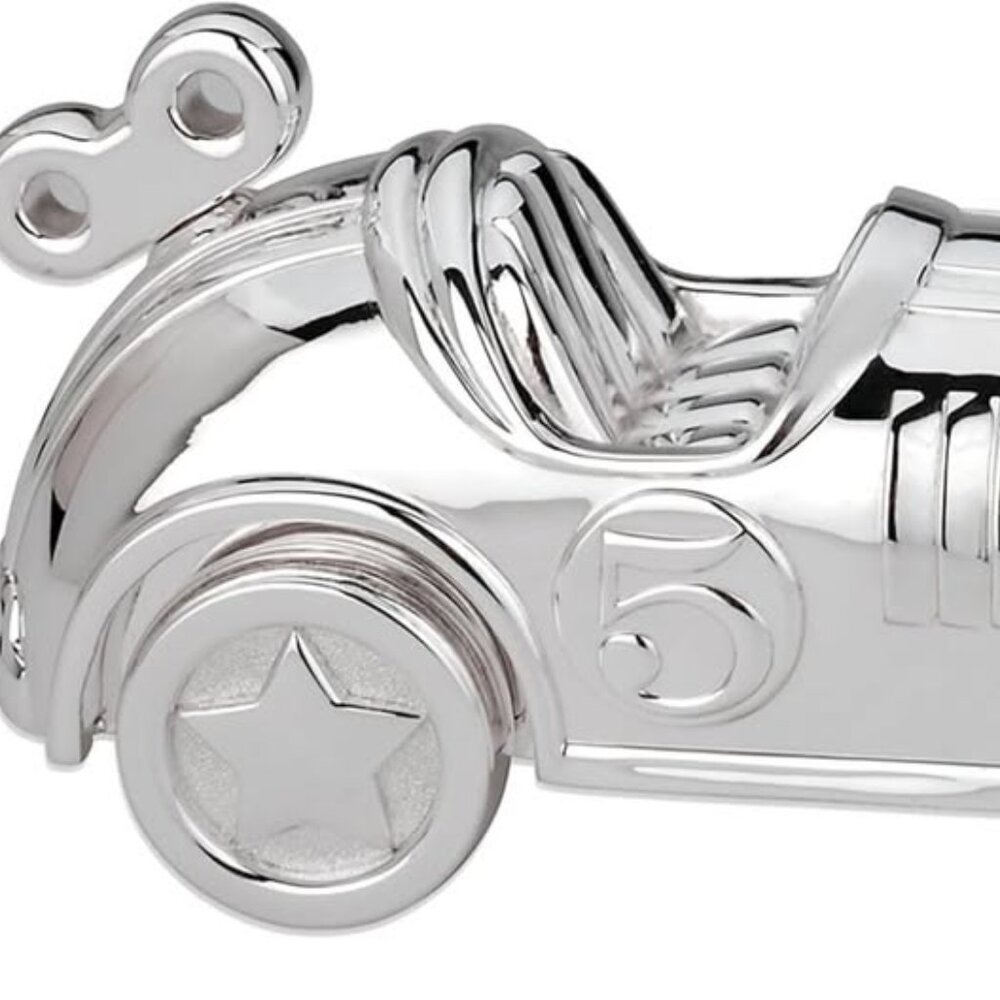 Reed & Barton silver plated race car coin bank silver
